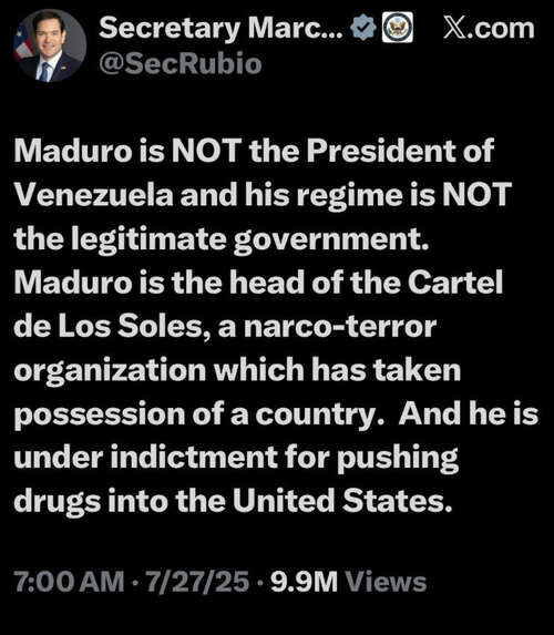 Message du Secrétaire d'État (équivalent du ministre des Affaires étrangères) Marco Rubio le 3 janvier 2026