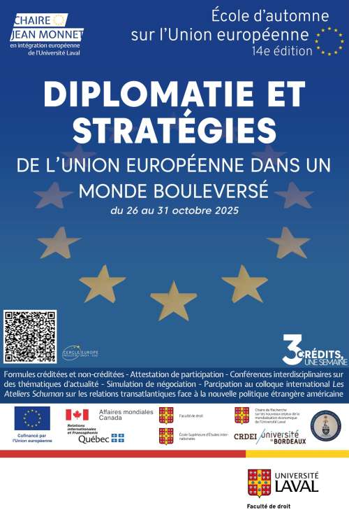 Photo de l'article : 27 octobre - Conférence introductive à la 14ème École d'automne École d’automne en droit de l’Union européenne de l'Université Laval (Québec)