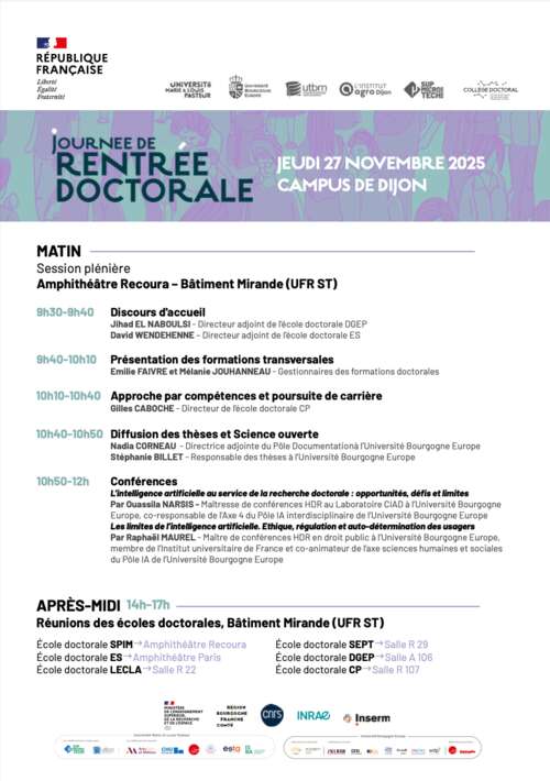 Photo de l'article : 27 novembre - Conférence à la Journée de rentrée doctorale de Dijon et Besançon (Dijon)