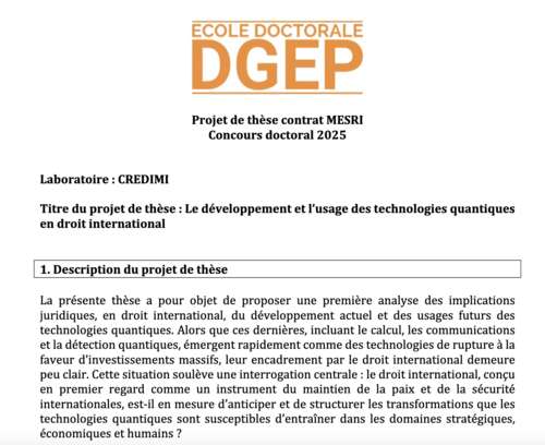 Photo de l'article : Offre de thèse - Le développement et l’usage des technologies quantiques en droit international