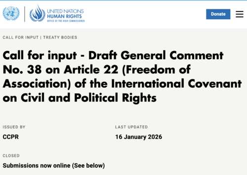 16 janvier 2026 - Réponse de la CIDI de l'UBE à l'appel à contributions concernant l'Observation générale n°38 (Comité des droits de l'homme) Photo de l'article : 16 janvier 2026 - Réponse de la CIDI de l'UBE à l'appel à contributions concernant l'Observation générale n°38 (Comité des droits de l'homme)