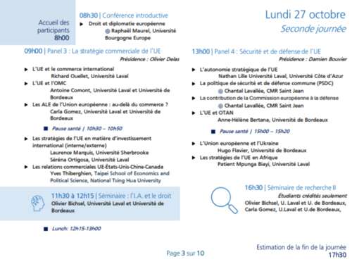 Photo de l'article : 27 octobre - Conférence introductive à la 14ème École d'automne École d’automne en droit de l’Union européenne de l'Université Laval (Québec)
