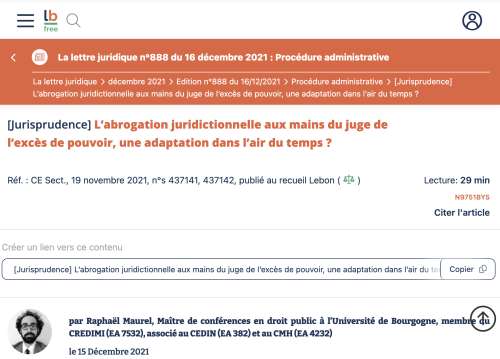 Photo de l'article : L’abrogation juridictionnelle aux mains du juge de l’excès de pouvoir, une adaptation dans l’air du temps ?