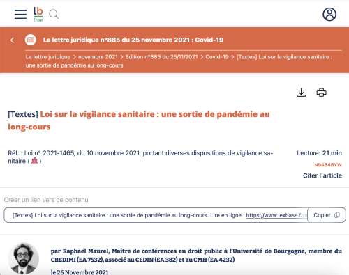 Photo de l'article : Loi sur la vigilance sanitaire : une sortie de pandémie au long-cours