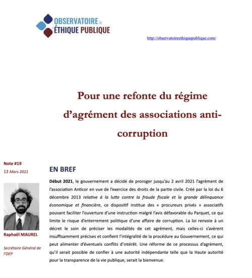 Photo de l'article : Pour une refonte du régime d'agrément des associations anti-corruption