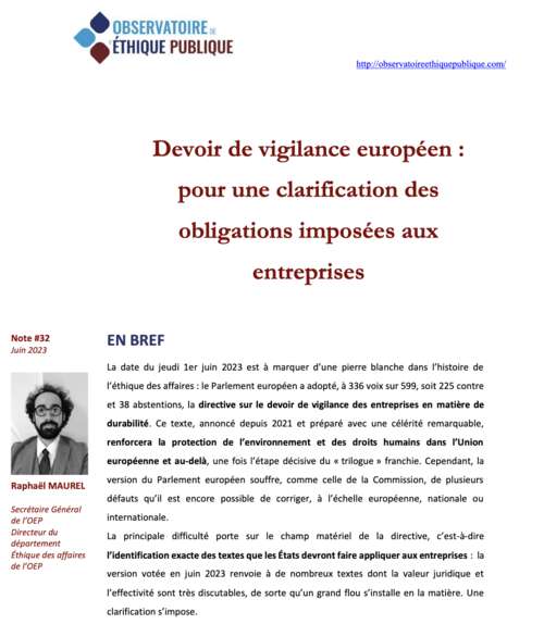 Photo de l'article : Devoir de vigilance européen : pour une clarification des obligations imposées aux entreprises